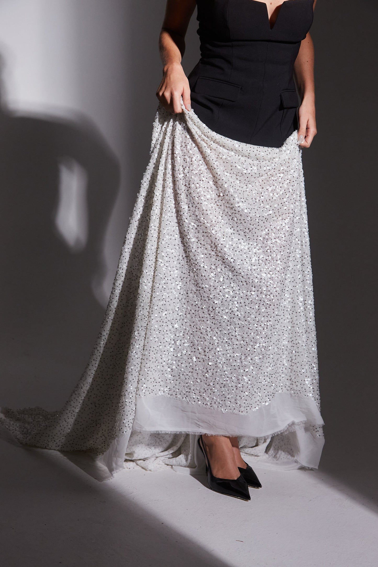 S0633 EMBROIDERY CHIFFON WITH SEQUINS AND PEWTER BEADS