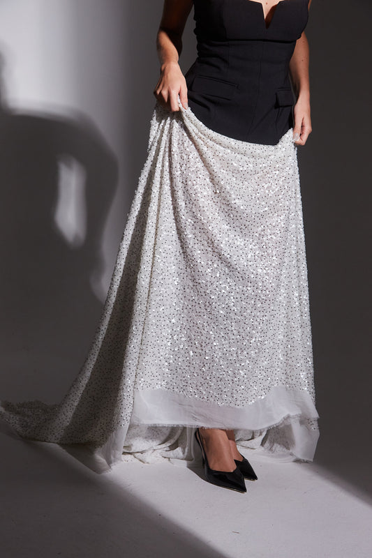 S0633 EMBROIDERY CHIFFON WITH SEQUINS AND PEWTER BEADS