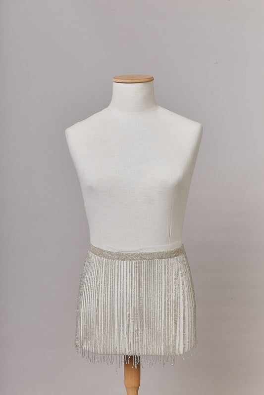 S0647 - EMBROIDERY FRINGE TRIM WITH SILVER BEADS