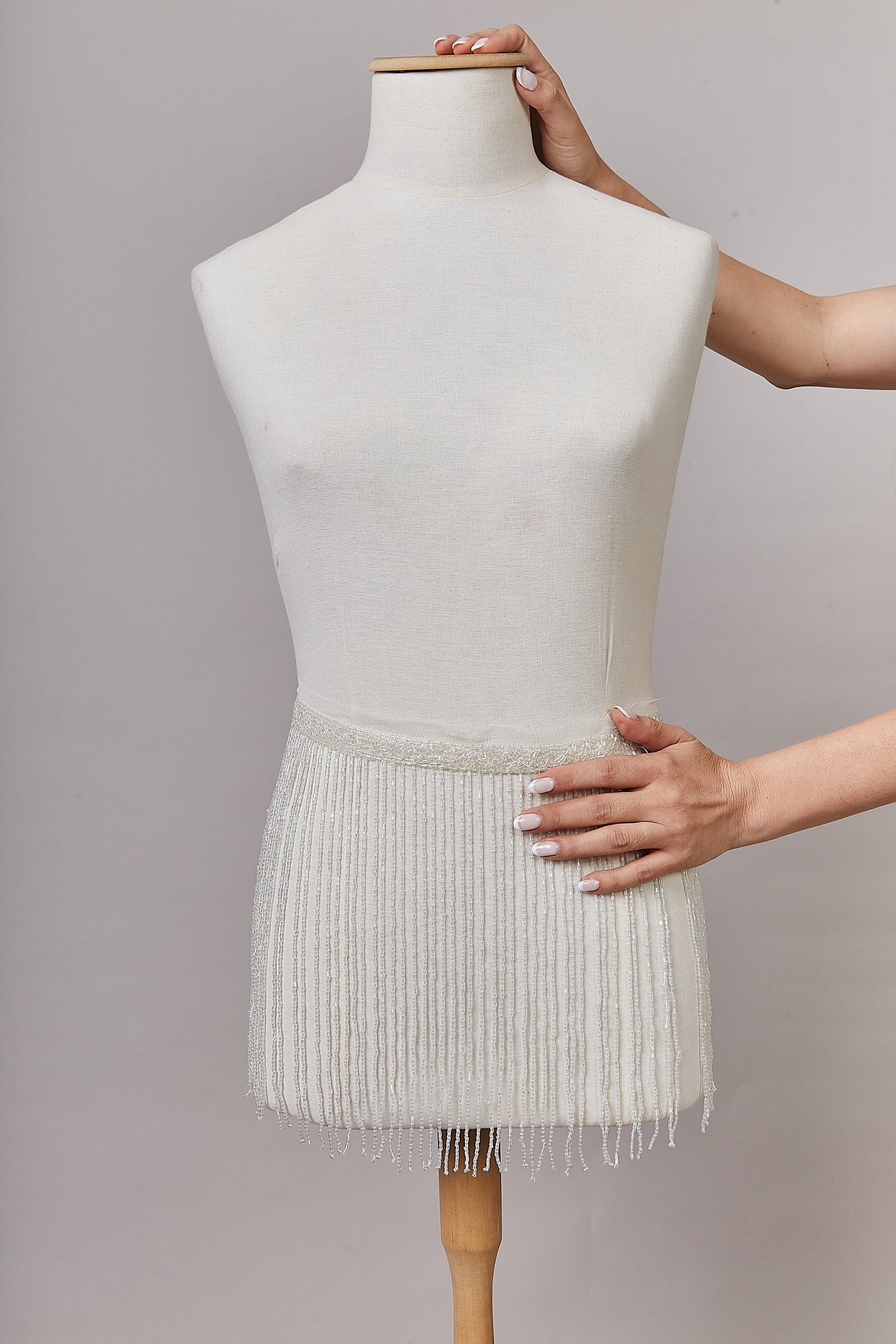 S0647 EMBROIDERY FRINGE TRIM WITH WHITE BEADS