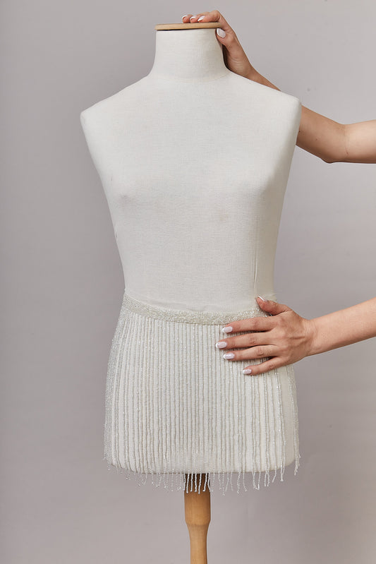 S0647 EMBROIDERY FRINGE TRIM WITH WHITE BEADS