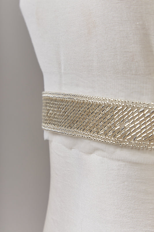 S0649 BEADED TRIM WITH OF SILVER BEADS
