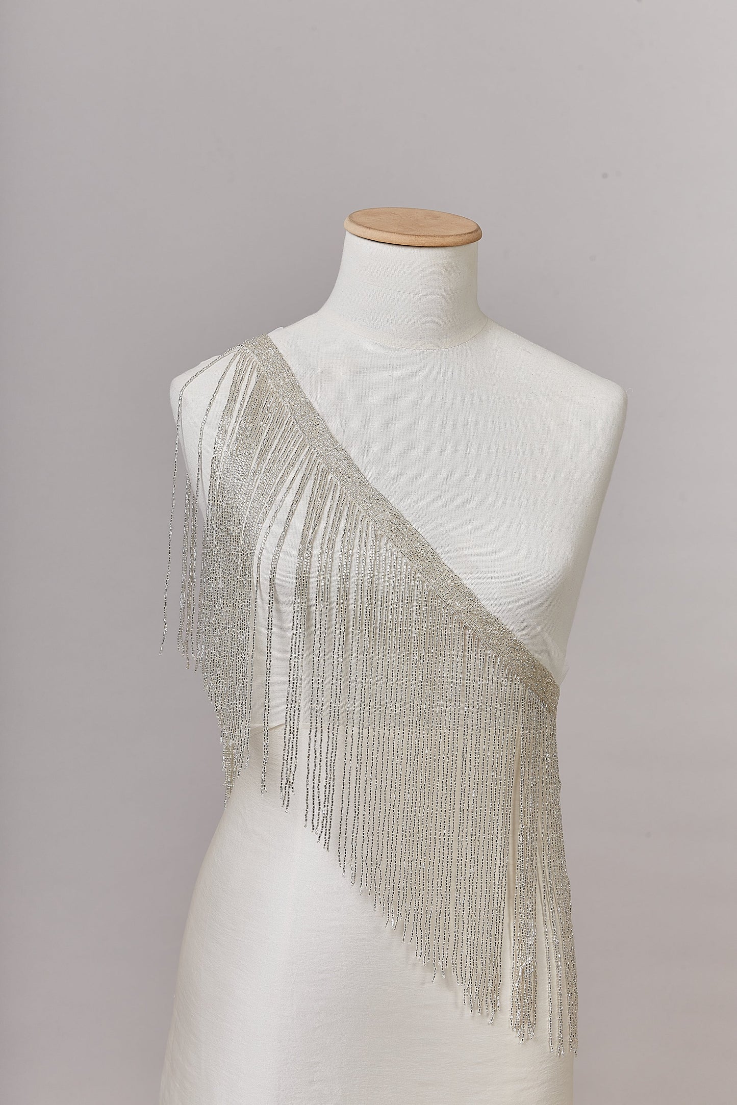 S0647 - EMBROIDERY FRINGE TRIM WITH SILVER BEADS