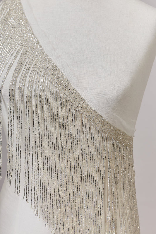 S0647 - EMBROIDERY FRINGE TRIM WITH SILVER BEADS