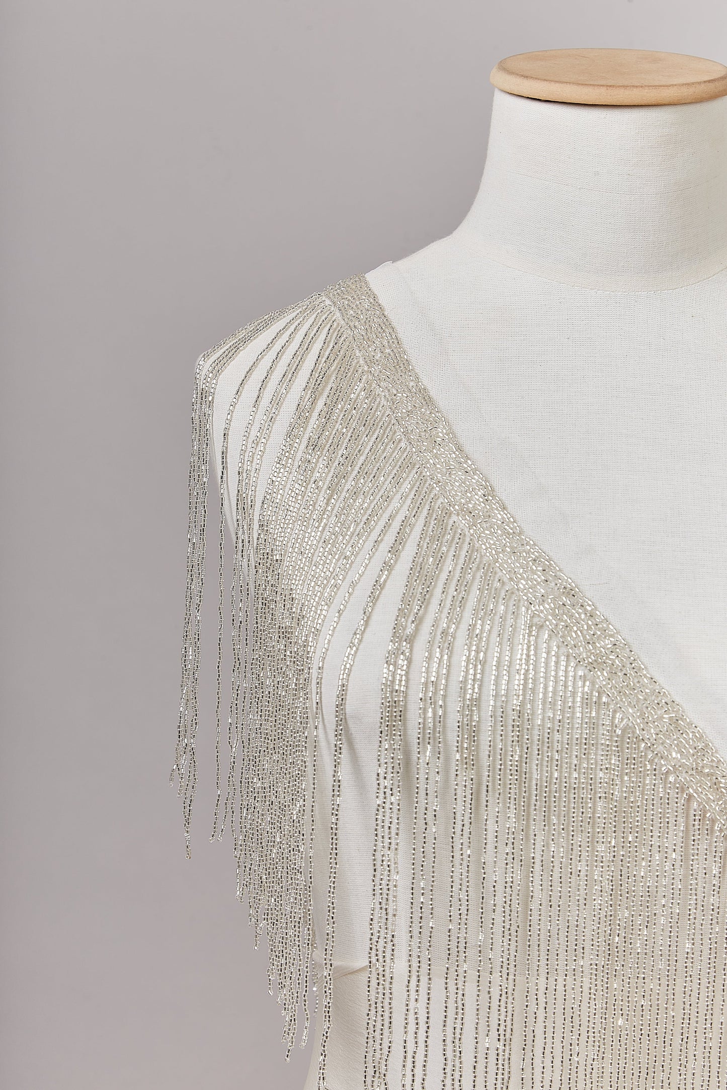 S0647 - EMBROIDERY FRINGE TRIM WITH SILVER BEADS