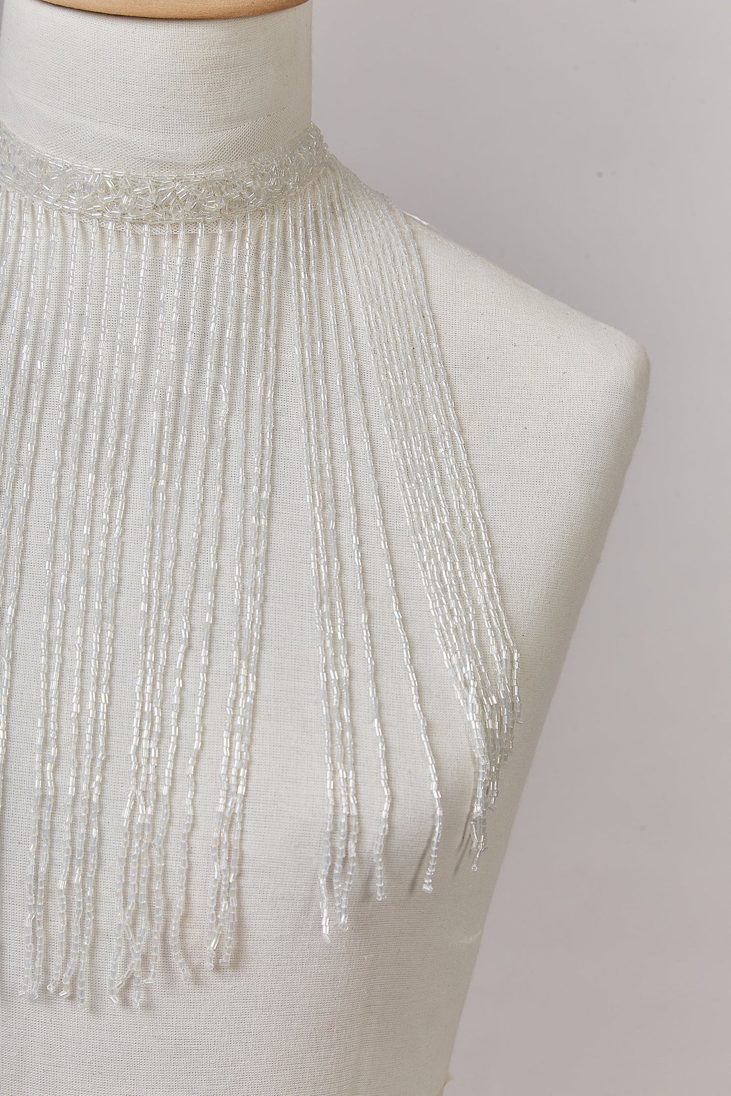 S0647 EMBROIDERY FRINGE TRIM WITH WHITE BEADS