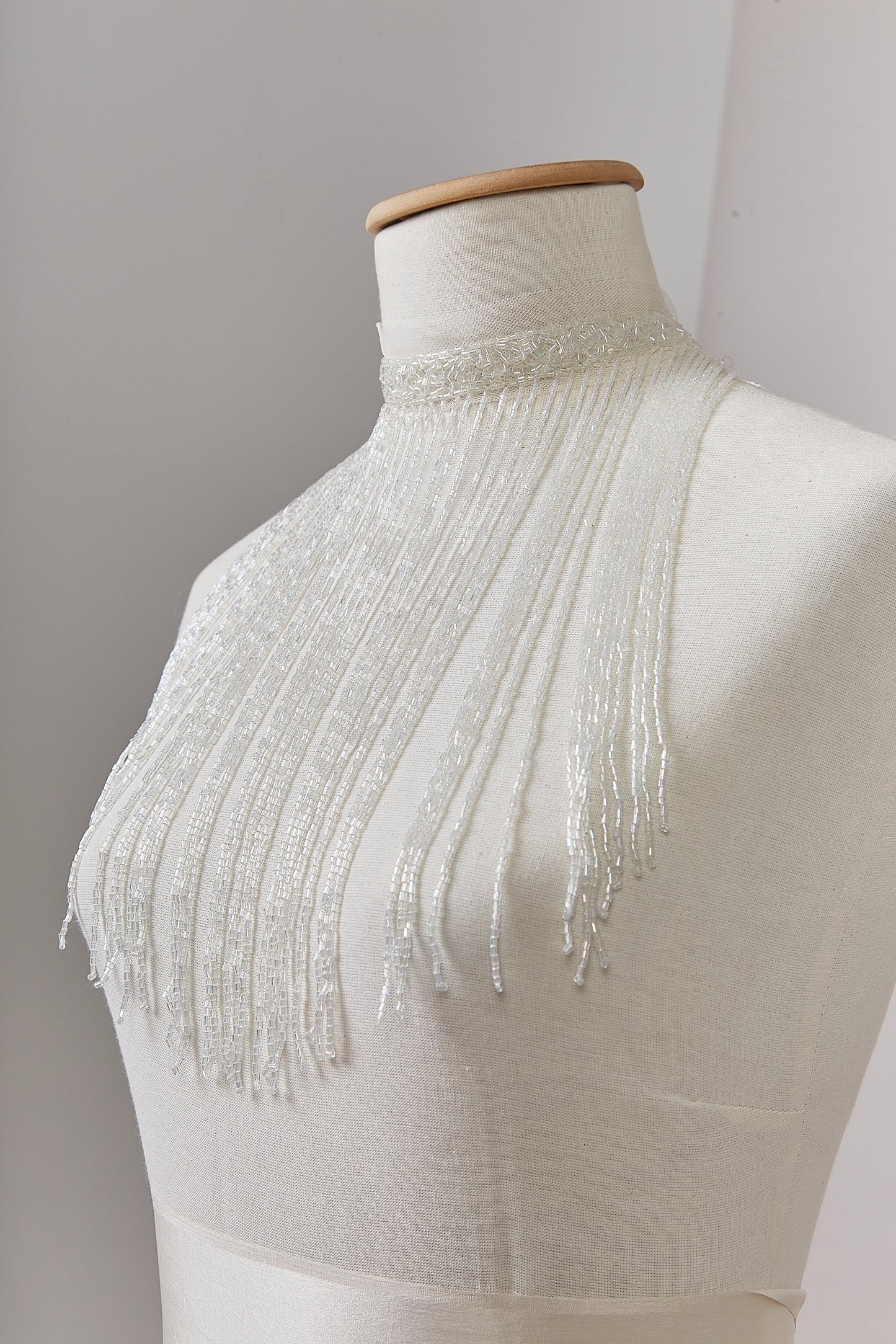 S0647 EMBROIDERY FRINGE TRIM WITH WHITE BEADS