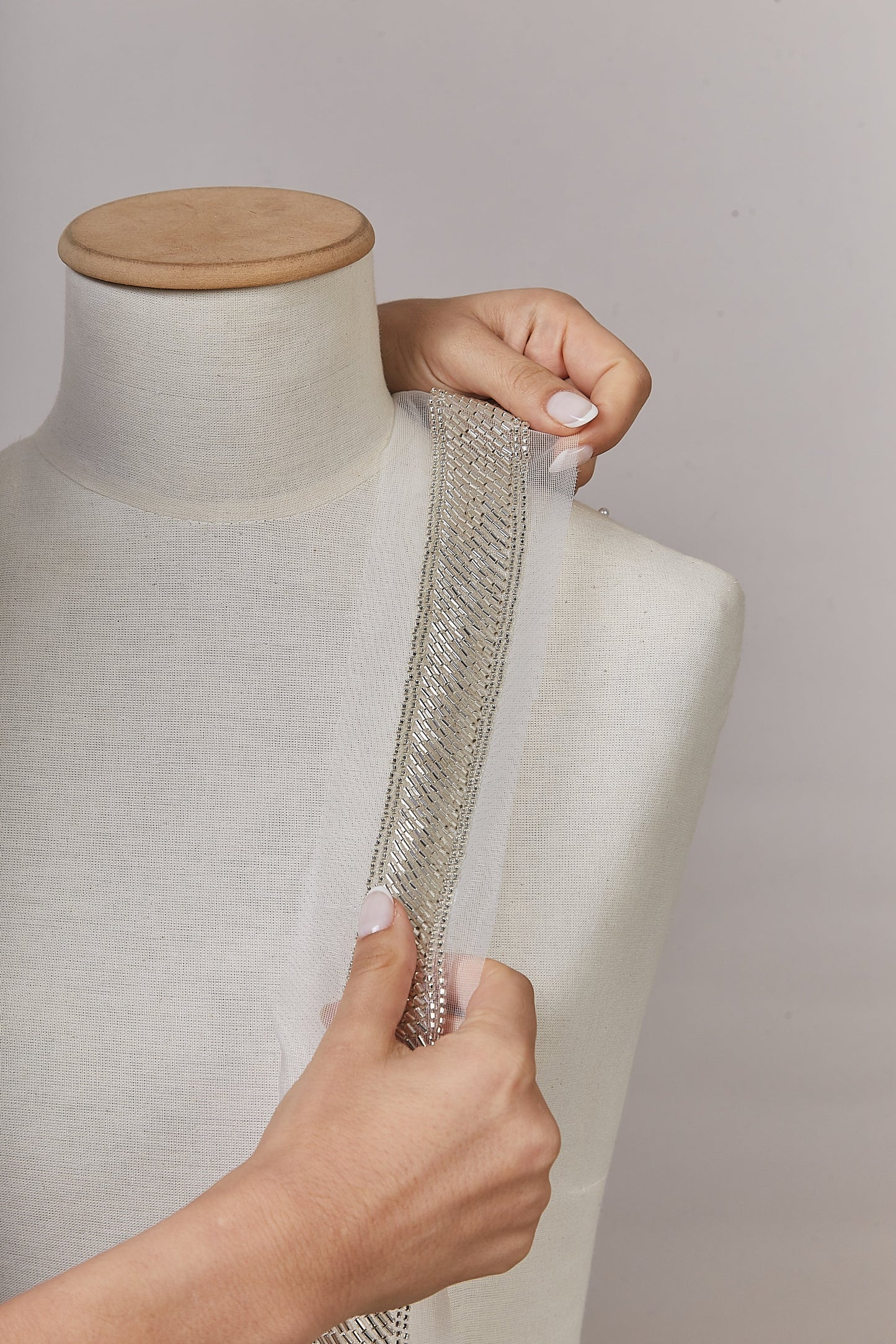S0649 BEADED TRIM WITH OF SILVER BEADS